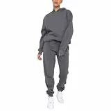 amropi Trainingsanzug Damen Kapuzen Pullover Sweatshirt und Jogginghose Warm Vlies Kleidungsset Grau, M