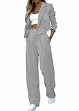 Generisch Hosenanzug Damen Elegant Business Hochzeit 2 teilig Blazer Kurze mit Reverskragen Hose Lange High Waist Chic Festlich Streifen Anzug Outfit Freizeitanzug Schicke Hosenanzüge