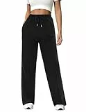 Crewhpo Hose Lang Damen Baumwolle Jogginghose High Waist für Frauen Einfarbige Gerade Hose mit Taschen Freizeithose Sporthose Fitnesshose für Jogging Sport Gym