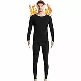 Herren-Thermounterwäsche-Set, lange Unterhose, Thermounterwäsche, Unterhemd und Unterteil, ultraweich, Geschenke für Männer, mit Box, Schwarz, Large
