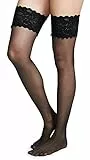 Wolford Damen Matt Fein Strumpfhose Satin Touch 20 Stay - Up 21223, 20 DEN, Gr. Large, Schwarz (Black 7005)