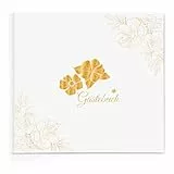 Gästebuch Hochzeit Blanko mit 40 Schöne Aufkleber und 48 Doppelseiten Premium Dickem Papier, 21x23cm Gästebuch Geburtstag, Hardcover Gästebuch Goldene Hochzeit für Geburtstage JGA Taufe Ferienwohnung