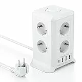 Mehrfachsteckdose mit USB-C, 8 Fach Steckdosenleiste mit Schalter, Steckerleiste mit 4 USB, Mehrfachstecker 2M Verlängerungskabel, Steckdosenwürfel mit Überspannungsschutz für Zuhause, Büro,Küche