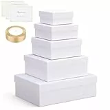 EUSOAR Geschenkbox Weiß - 5 Stück Geschenke Boxen Set - Geschenkkartons mit Deckel für Verpackung Hochzeit Geburtstag - Weiss Pappkarton Gift Boxes mit Geschenkkarte Schleifenband