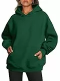 Tomwell Oversized Hoodie Damen Winter Pullover Casual Kapuzenpullover Sweatshirt Tops mit Taschen A Dunkelgrün L