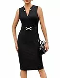 GRACE KARIN Damen Wickelkleid Ärmellos Etuikleid V-Ausschnitt Midi Business Kleid Cocktail Party Arbeiten Schwarz L