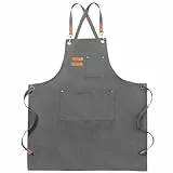 FunChaos Segeltuchschürzen, Arbeitsschürzen für Männer und Frauen, Kochschürzen mit verstellbarem Riemen und 3 Taschen, Schürze für Server Küche Kochen Backen Künstler Malerei, Kreuzrücken (Grau)