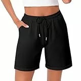 Litherday Shorts Damen Kurze Hose Damen Sporthose Kurz Baumwolle Sport Shorts Sommer Jogginghose Traininghose mit Taschen für Fitness, Running, Gym Schwarz XL