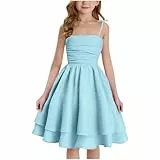 XINYUNZU Mädchen Kleider A-Linie Spaghettiträger Sommerkleid Elegant Festliches Kleid Einfarbig Kinder Freizeitkleid Ärmellos Party Prinzessin Kleid für 8-14 Jahre Blau 12-13 Jahre