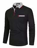 GNRSPTY Poloshirt Herren Langarm Baumwolle Basic Polo Shirts Männer Slim Fit Polohemd Golf T-Shirt,Schwarz 1,M