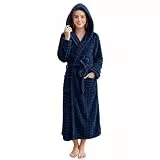 V.&GRIN Damen-Bademantel mit Kapuze, super saugfähig, schnell trocknend, weich, lang, für nach der Dusche, Spa, Größe S-3XL, Marineblau, Small-Medium