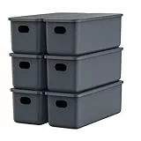 johgee 6er-Set Aufbewahrungsbox mit Deckel, PP Kunststoff, 6 x 2.8L (28 x10.5 x9.5 cm), Grau, ohne Aufkleber