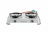 Campingaz Camping Cook CV Gaskocher, 2-flammig, Campingkocher, Betrieb mit Gaskartusche, Campingkocher mit 3.6 Watt, Kartuschenkocher mit 2 stufenlos regelbaren Kochplatten, Grau