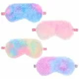 Oruola 4 Stück Schlafmaske Plüsch,Schlafmaske Damen,Weiche Sleep Mask Frauen Schlaf Augenbinde,Regenbogen Elastischer Kunstfell Soft Sleep Mask für Erwachsene Kinder Nickerchen Schlafen(Bunt)