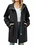 heekpek Übergangsjacke Damen Lange Leichte Parka Jacke Übergang Casual Frühlingsjacke Outdoor Windbreaker Dünne Übergangsmantel Reißverschluss Hooded Mantel für Frühling Sommer Herbst(Schwarz, XL)