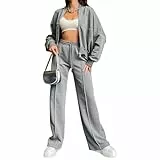 amropi Trainingsanzug Damen Jacke mit Reißverschluss und Jogginghose 2 Stück Kleidungsset Lichtgrau, M