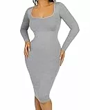 FeelinGirl Bodycon Kleid Shapewear für Damen mit Abnehmbarem BH-Pad Seamless Recyceltes Material Shaping Dress Langes mit Langarm Bauchweg Elegant Grau XS/S