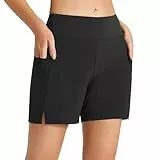 baleaf Damen Badeshorts Bauchkontrolle Schwimmshorts Schnell Trocknend Hohe Taille Boardshorts Schwimmunterteil UPF50+ mit Taschen Schwarz XL