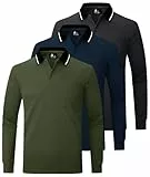 JACKETOWN 3er Pack Poloshirt Herren Langarm Atmungsaktiv Poloshirt Set Knopfkragen Arbeitshemd Golf Polohemd Frühling Herbst Arbeits T Shirt mit Tasche