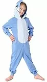 Ladeheid Kinder Schlafoverall aus Baumwolle Jumpsuit bunt Schlafanzug mit Kapuze LA40-232 (Blau Hai, 122-128)
