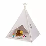 Relaxdays Spielzelt, Tipi Zelt für Kinder, mit Boden, Kinderzimmerzelt, HxBxT: 158 x 125 x 125 cm, Kinderzelt, beige