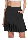 M MOTEEPI Tennisrock Damen Hosenrock Skirts Skort 19' Knielang Ruffle Saum Rock mit Hose Drunter Rock Damen Fahrradrock Golfrock Hohe Taille mit 3 Taschen Schwarz XL