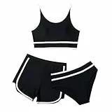 Bikini Set Mädchen 3-teiliges Badeanzüge Sport Badeanzug Bikini Oberteil mit Triangel Bikinihose und Kurz Sportlichen Shorts Strand Bademode für Kinder Teenager Badebekleidung für 8–14 Jahre