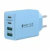 USB-C-Ladegerät, 40 W, 4 Ports, Schnellladegerät, USB C, mehrere Netzteile, Dual PD+QC 3,1 A, Typ C, Adapter für iPhone 17 16 15 14 13 12 11 Pro Max X XS XR 8 7 6S Plus Mini SE, iPad, Samsung Galaxy