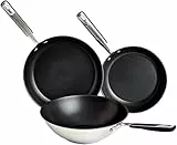 Amazon Basics 3-teiliges Pfannenset mit Wok, Keramik-Edelstahl-Set mit 24,0-cm- und 28,0-cm-Bratpfanne und 28,0-cm-Wok, Induktion, Spülmaschinenfest