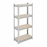 Relaxdays Schwerlastregal, HxBxT: 138x60x30 cm, 200 kg, Stahl, 4 Ebenen, Lagerregal, Keller, Garage, zum Stecken, Silber