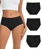CAOZITOU Merino Wolle Unterhosen Damen, Wolle Hohe Taille Unterwäsche Atmungsaktiv Slips Hipster Panties Weich Stretch Frauen 3er Pack (DE/NL/SE/PL, Alphanumerisch, XL, Regular, Regular, Schwarz)