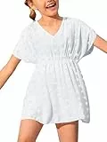 Haloumoning Mädchen Bademode Cover Ups Kinder Strand Coverups Bikini Badeanzug Cover Up Niedliches Strandkleid, Weiß, 8-10 Jahre