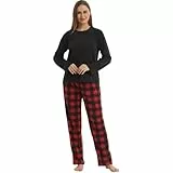 LANBAOSI Damen Schlafanzug Lang Pyjama Set Nachtwäsche Zweiteiliger Sleepwear Langarmshirt Soft Hose Loungewear Hausanzug mit Karierte Hose
