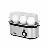UNOLD 38610 Eierkocher Mini, Edelstahlgehäuse, Eiereinsatz mit Griff für 1 bis 3 Eier, Signalton, Betriebskontrollleuchte und 210 W, inkl. Messbecher
