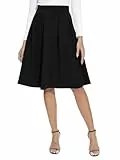 REORIA Damen Rock Faltenrock Klassischer Einfarbiger Plisseerock Knielanges Skirt Röcke Strickrock Tennisrock Schwarz L