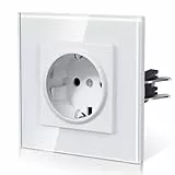 BSEED Steckdose aus Glas, EU-Standard Wandsteckdose mit Krallen, Einbausteckdose mit Kindersicherung, Einfach Montage, Neu E-Serie, 16A 250V,1 Fach,86mm Weiß