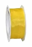 PRÄSENT Four Seasons transparentes Band mit Drahtkante gelb, 25 m einfarbiges Stoffband, 40 mm Breite, leicht biegsames Schleifenband zum Dekorieren & Basteln, für besondere Anlässe
