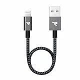 RAMPOW Lightning Kabel Kurz 20cm, iPhone Ladekabel,haltbares Nylon geflochtenes iPhone schnellladekabel Kompatibel mit iPhone 13mini/13/13 Pro/13 Pro Max/12/11 Pro/XS/XR/X/8/7/6/iPad -Grau 0.2M