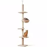 PawHut Kratzbaum deckenhoch Höhe 230-260 cm Katzenbaum mit Sisalstämme, Plattformen mehrstöckiger Katzenkratzbaum Kletterbaum für kleine & große Katzen, Beige