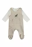 Sterntaler Strampler Set Pünktchen – 2-teilig – Baby Strampler aus Jersey mit Esel Emmi Applikation & Langarmbody – bequemer Unisex Zweiteiler ab Geburt - Druckknöpfe im Schritt – Natur – Größe 56