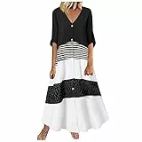 MICKURY Abendkleid Kurze Kleid Ballkleid Schwarz Latzkleid Damen Lochstickerei Kleid Mode Damen V Ausschnitt Kurzarm Kleid Mit Karodruck Langes Freizeitkleid C-Schwarz XXL