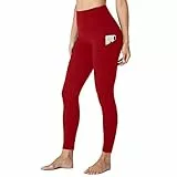 Hltpro Yogahose mit hoher Taille für Frauen, Bauchkontrolle, 4-Wege-Stretch-Leggings für Laufen, Training, Damen, rot, Small