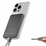 Ultra Slim Power Bank für Magsafe, Magnetische Power Bank, 5000mAh Powerbank 20W PD Wireless Schnellladung, Tragbares Ladegerät Ladekabel USB C, Externe Handyakku für iPhone 16/15/14/13/12 Series