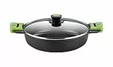 BRA Prior | Niedriger Kochtopf mit Glasdeckel und Silikongriffen, geeignet für alle Herdarten inklusive Induktion und Backofen, 28 cm