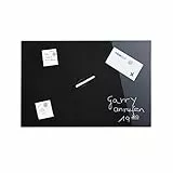 Relaxdays Magnettafel, beschreibbar, inkl. 3 Magnete & Stift, abwischbar, Rahmenlos, Magnetboard Glas, 80x50 cm, schwarz
