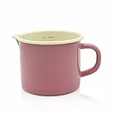 Krüger Emaille-Milchtopf Rosa 12cm, 1 Liter - Topf mit Vollkontaktboden für energiesparendes Kochen - praktischer Ausguss & Literskala - spülmaschinen- & induktionsgeeignet (Rosa)