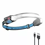 Smiling Shark Kopflampe, 2400mAh Ultra-Helle Wiederaufladbare Headlamp Weißes Licht & 2*Scheinwerfer Mit Bewegungsmelder Multi-Mode LED Stirnlampe mit 315°Drehfunktion für Outdoor Camping Wandern
