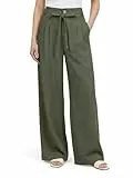 GRACE KARIN Leinenhose Damen Leicht Weite Bein Palazzo Hose Elastisch Taille Elegante Sommerhose Strandhose Freizeithose mit Gürtel Olivgrünhaki 2XL
