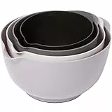 BoxedHome 4-teiliges Rührschüssel Set aus BPA-freiem Kunststoff, Grau - mit Ausgießer, rutschfestem Boden und Griff, stapelbar, spülmaschinen- und mikrowellengeeignet, ideal für Backen und Kochen