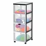 Iris Ohyama Kunststoff-Schubladenbox mit Rollen, 4 tiefen Schubladen, Schwarz, Griffe zum Ziehen, Für Schlafzimmer, Bad, Schule & Büro, BPA-frei, Schubladenschrank, Rollcontainer, A4 Drawer, DDDC-304